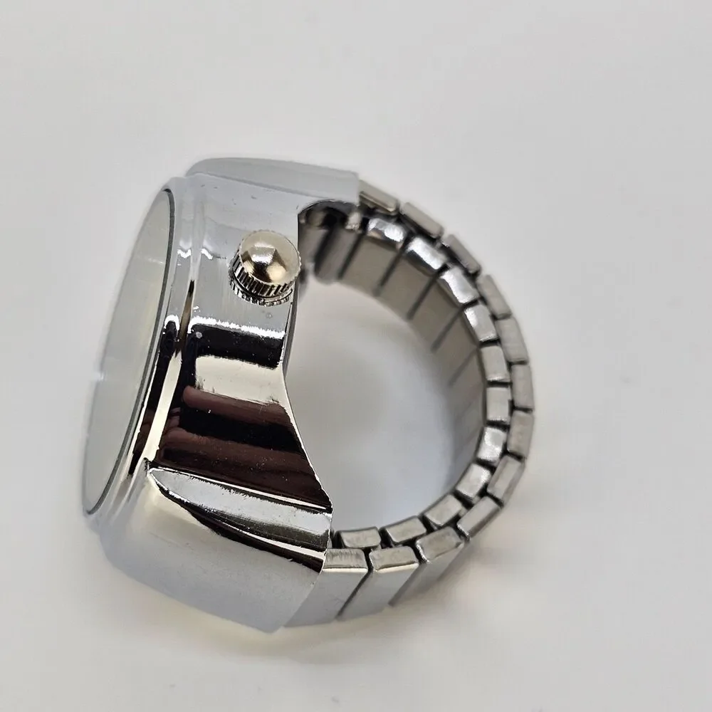 Yellow‎ Dial Ring Watch Women Analog Quartz Watch Stretch Band Finger Watch